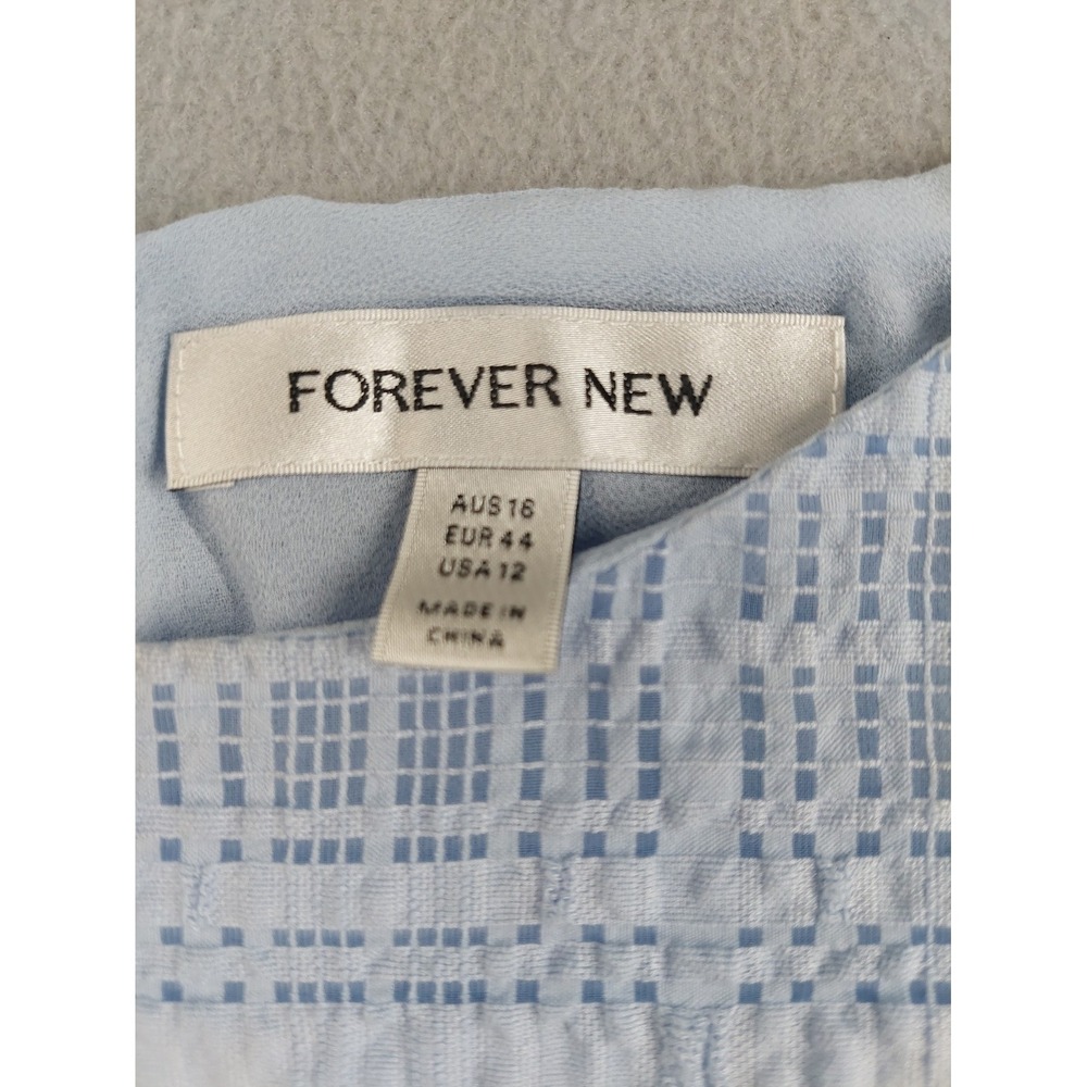 Forever New Women Tops 16 Light Blue Crew Neck Puffed Sleeve Back Button Casual - Picture 6 of 16